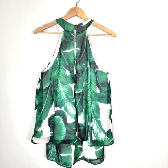 ANTHROPOLGIE Judith March Tropical Leaves Palm Cut Out Halter Romper Size Small - Picture 7 of 11
